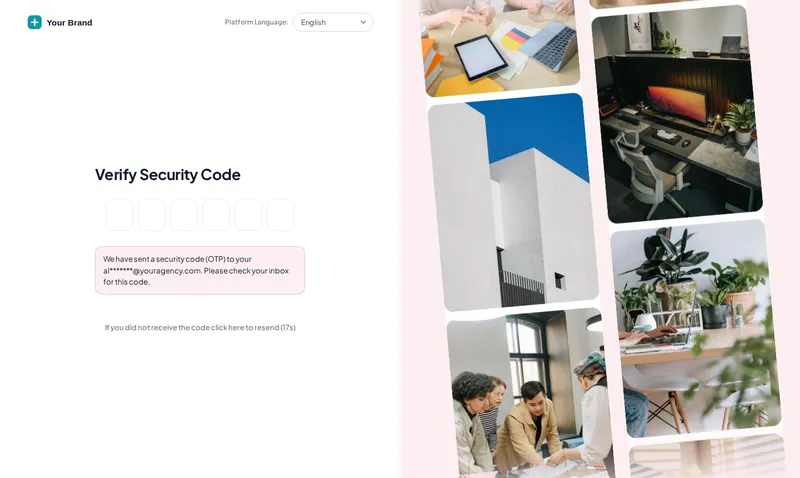 Two-factor security code screen of the GoHighLevel login in the Photo wall design